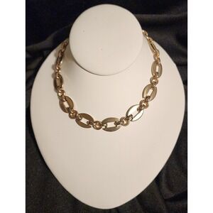VTG Barclay Chain Choker Necklace Gold Tone Oval Links Statement Clasp Has Wear